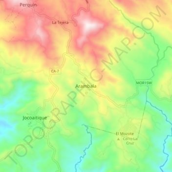 Mapa topográfico Arambala, altitud, relieve