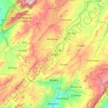 Mapa topográfico Tunja, altitud, relieve