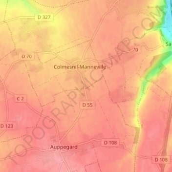 Mapa topográfico Colmesnil, altitud, relieve