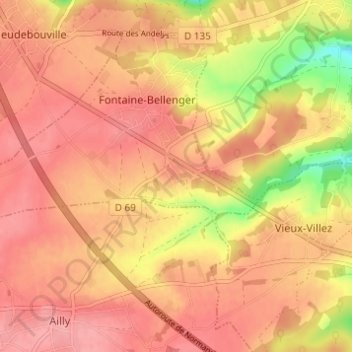 Mapa topográfico Gournay, altitud, relieve