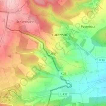 Mapa topográfico Egge, altitud, relieve