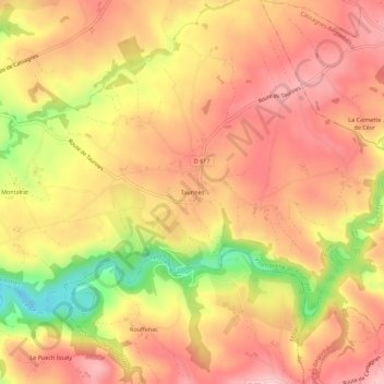 Mapa topográfico Taurines, altitud, relieve