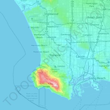 Mapa topográfico Torrance, altitud, relieve