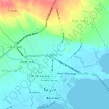 Mapa topográfico Isidro D. Tan, altitud, relieve