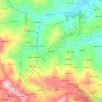 Mapa topográfico Sordiglio, altitud, relieve