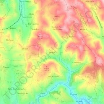 Mapa topográfico Godeis, altitud, relieve
