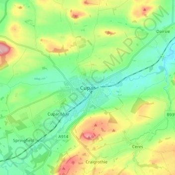 Mapa topográfico Cupar, altitud, relieve
