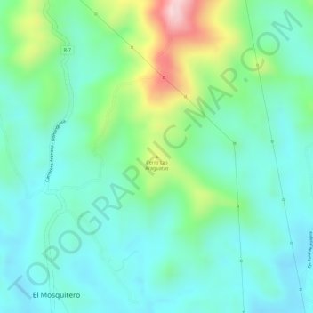 Mapa topográfico Cerro Las Araguatas, altitud, relieve