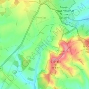 Mapa topográfico Pentridge, altitud, relieve
