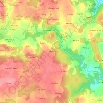 Mapa topográfico Kerleon, altitud, relieve