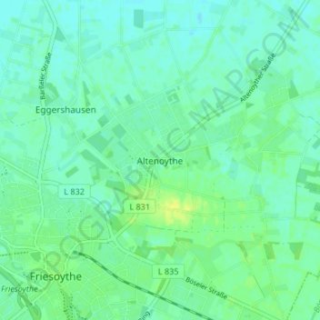 Mapa topográfico Altenoythe, altitud, relieve
