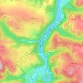 Mapa topográfico Pont de Brayant, altitud, relieve
