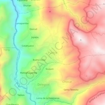 Mapa topográfico Puzhio, altitud, relieve