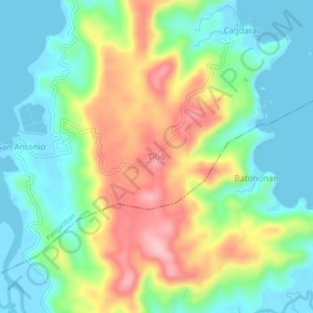 Mapa topográfico Tibo, altitud, relieve