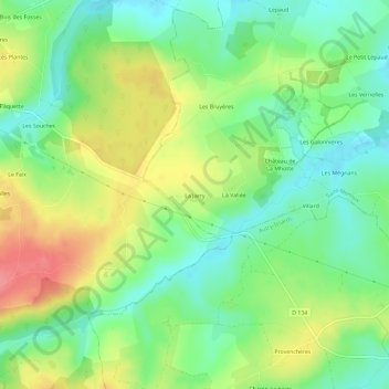Mapa topográfico La Jarry, altitud, relieve
