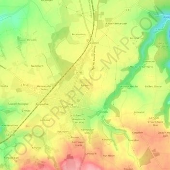 Mapa topográfico Keravel, altitud, relieve