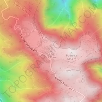 Mapa topográfico Fanal, altitud, relieve
