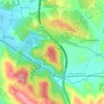 Mapa topográfico Cucos, altitud, relieve