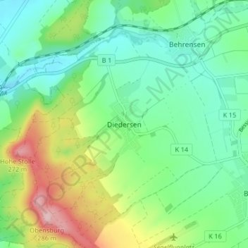 Mapa topográfico Diedersen, altitud, relieve