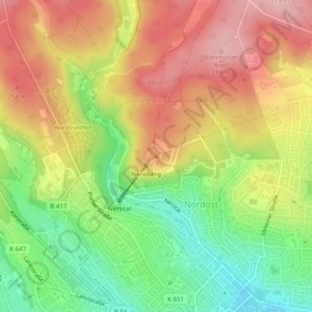 Mapa topográfico Neroberg, altitud, relieve