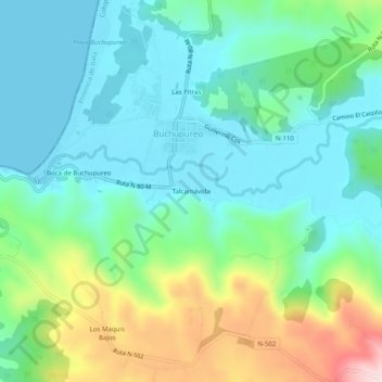 Mapa topográfico Talcamávida, altitud, relieve
