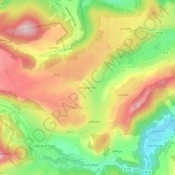 Mapa topográfico Saint-Diéry Bas, altitud, relieve
