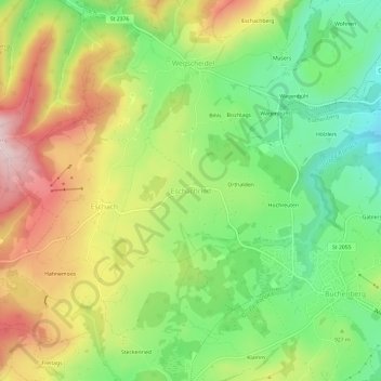 Mapa topográfico Eschachried, altitud, relieve