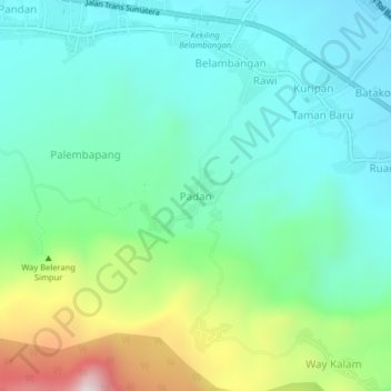 Mapa topográfico Padan, altitud, relieve