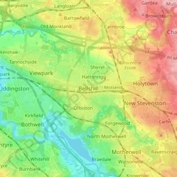 Mapa topográfico Bellshill, altitud, relieve