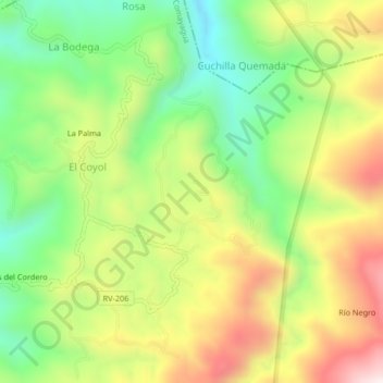 Mapa topográfico La Cidra, altitud, relieve
