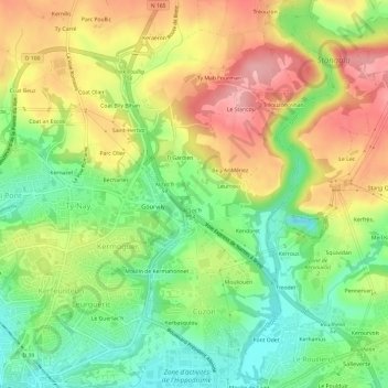 Mapa topográfico Kerlic, altitud, relieve