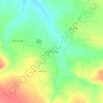 Mapa topográfico Dithakong, altitud, relieve