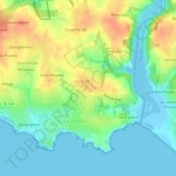 Mapa topográfico Keranquernat, altitud, relieve