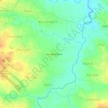 Mapa topográfico Chhota Ghaghra, altitud, relieve
