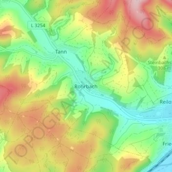 Mapa topográfico Rohrbach, altitud, relieve
