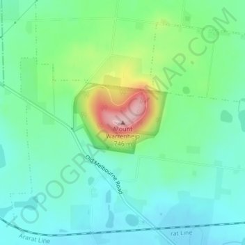 Mapa topográfico Mount Warrenheip, altitud, relieve