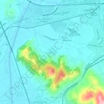 Mapa topográfico Agazzi, altitud, relieve
