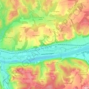 Mapa topográfico Laroque, altitud, relieve