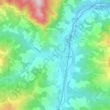 Mapa topográfico Vergato, altitud, relieve