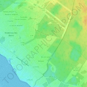 Mapa topográfico Les Bruyères, altitud, relieve