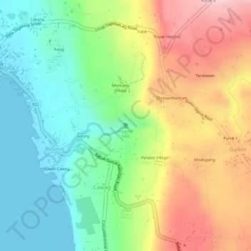 Mapa topográfico Hagimit Falls, altitud, relieve