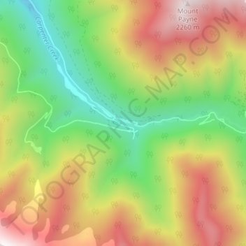 Mapa topográfico Sandon, altitud, relieve