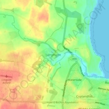Mapa topográfico Inverugie, altitud, relieve