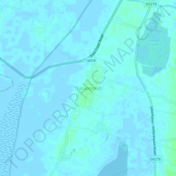 Mapa topográfico Thirupoondi, altitud, relieve