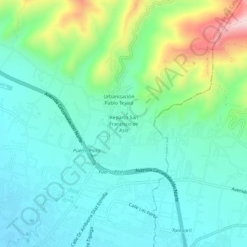 Mapa topográfico Reparto San Francisco de Asís, altitud, relieve