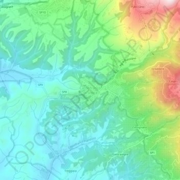Mapa topográfico Castelfranco di Sopra, altitud, relieve