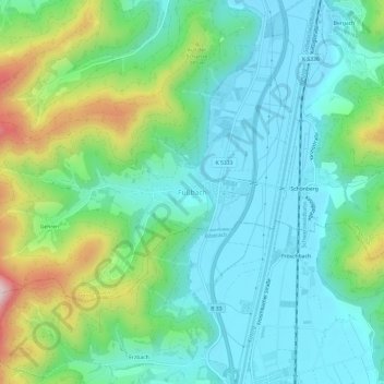 Mapa topográfico Fußbach, altitud, relieve
