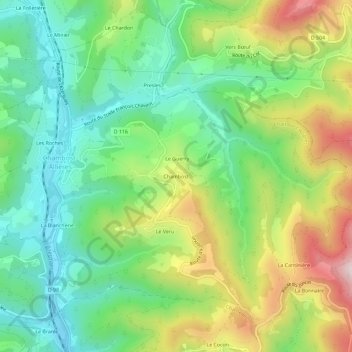 Mapa topográfico Chambost, altitud, relieve