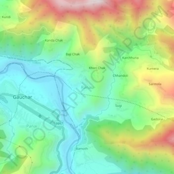 Mapa topográfico Ranau, altitud, relieve