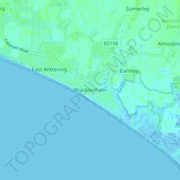 Mapa topográfico Bracklesham, altitud, relieve